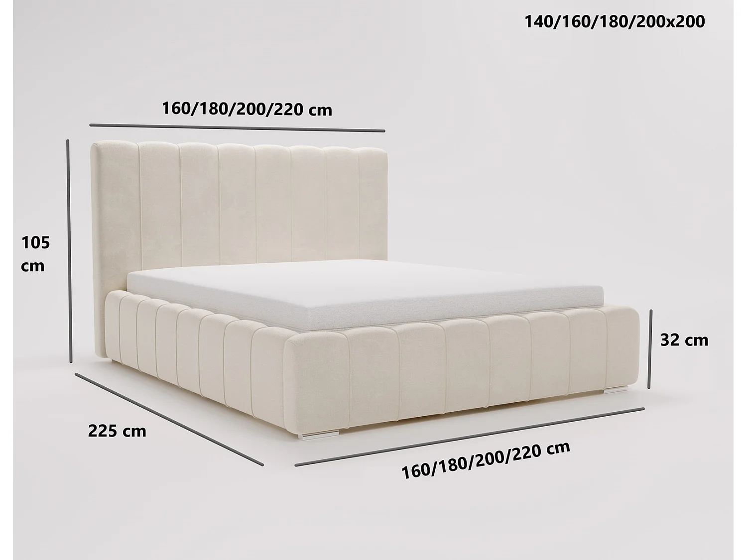 Emporius Lisbon gestoffeerd bed 200x200 met opbergruimte - bed 200x200, tweepersoonsbed fluwelen Beige (Komodo 11)