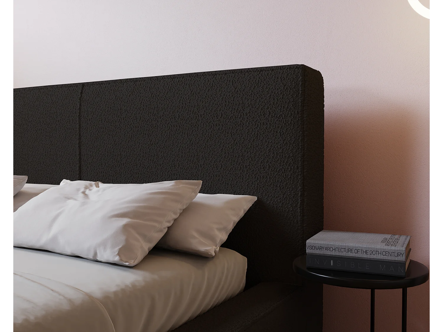 Emporius Morin lit double 180x200 avec rangement, sommier à lattes, tête de lit - lit bouclé 180x200 Noir (Anthology 19)