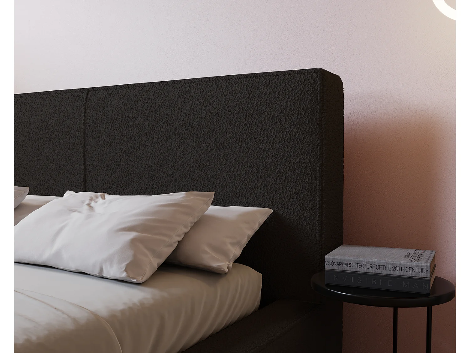 Emporius Morin lit double 180x200 avec rangement, sommier à lattes, tête de lit - lit bouclé 180x200 Noir (Anthology 19)