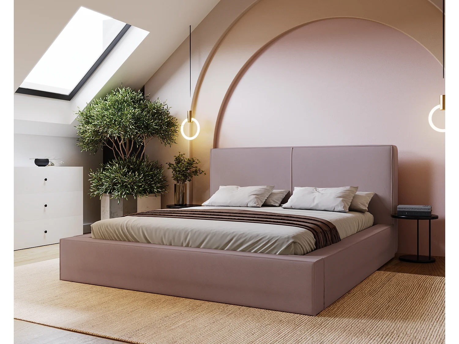 Emporius Morin Polsterbett 180x200 - Doppelbett 180x200 mit Bettkasten - Rosa (Jasmine 62)