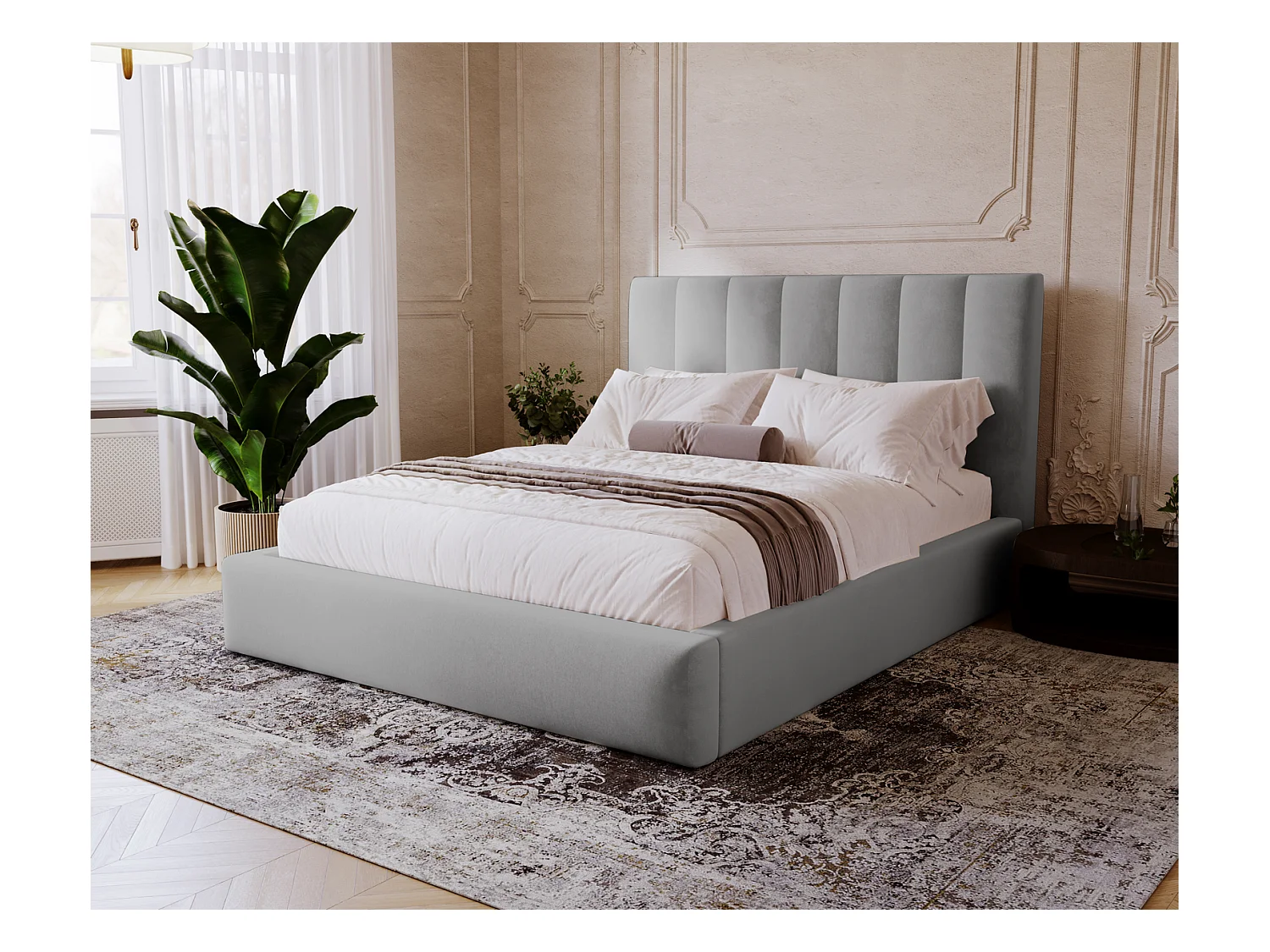 Emporius Velor lit coffre 160x200 avec rangement, lit adulte 160x200, sommier à lattes, velours Gris clair (Magic Velvet 2218)