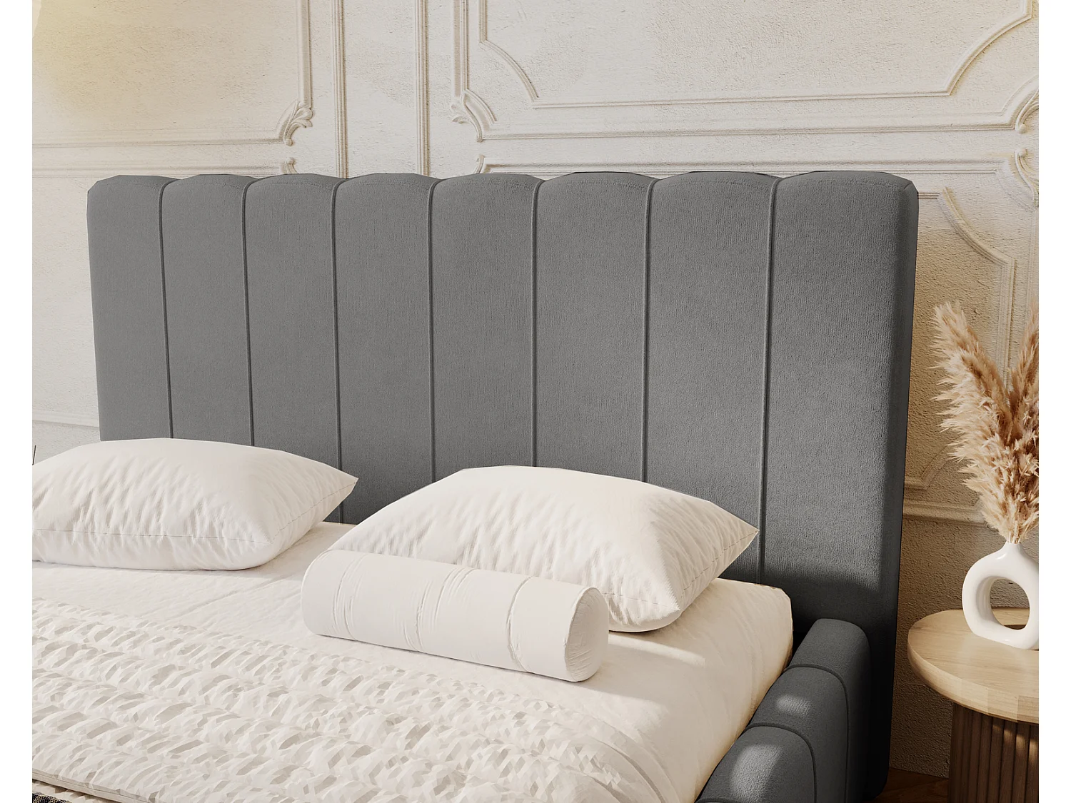 Emporius Lisbon lit avec rangement, lit adulte 200x200 sommier à lattes - lit coffre 200 x 200 - tissu velour Gris (Komodo 21)