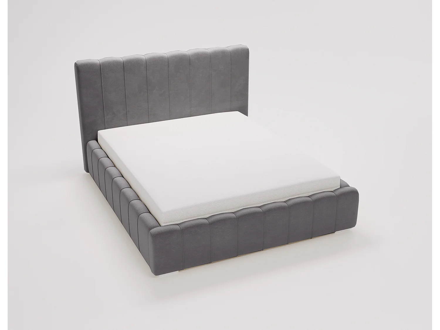Emporius Lisbon lit avec rangement, lit adulte 200x200 sommier à lattes - lit coffre 200 x 200 - tissu velour Gris (Komodo 21)