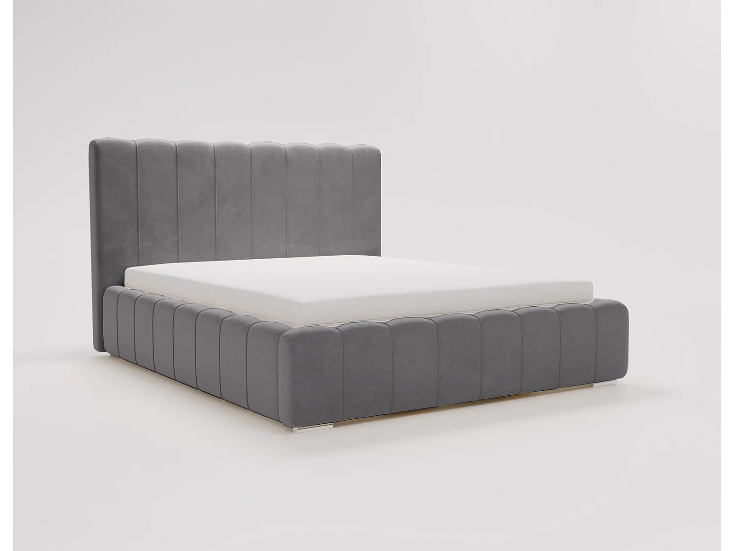 Emporius Lisbon lit avec rangement, lit adulte 200x200 sommier à lattes - lit coffre 200 x 200 - tissu velour Gris (Komodo 21)
