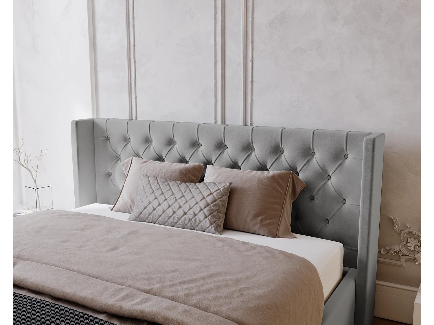 Emporius Rolia bed met opbergruimte 200x200 - tweepersoonsbed 200x200 gestoffeerd bed fluwelen Lichtgrijs (Magic Velvet 2218)