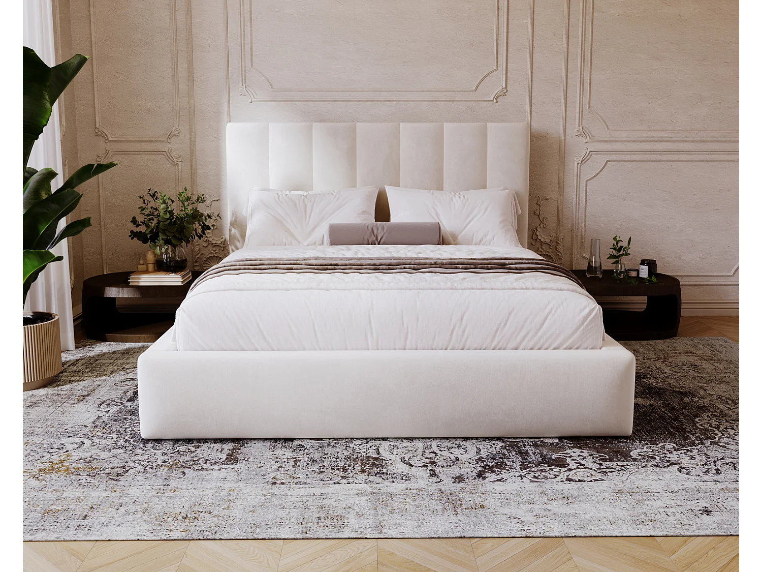 Emporius Velor gestoffeerd bed 160x200 - bed met opbergruimte en bedlade, tweepersoonsbed 160x200 fluwelen Crème (Magic Velvet 2201)