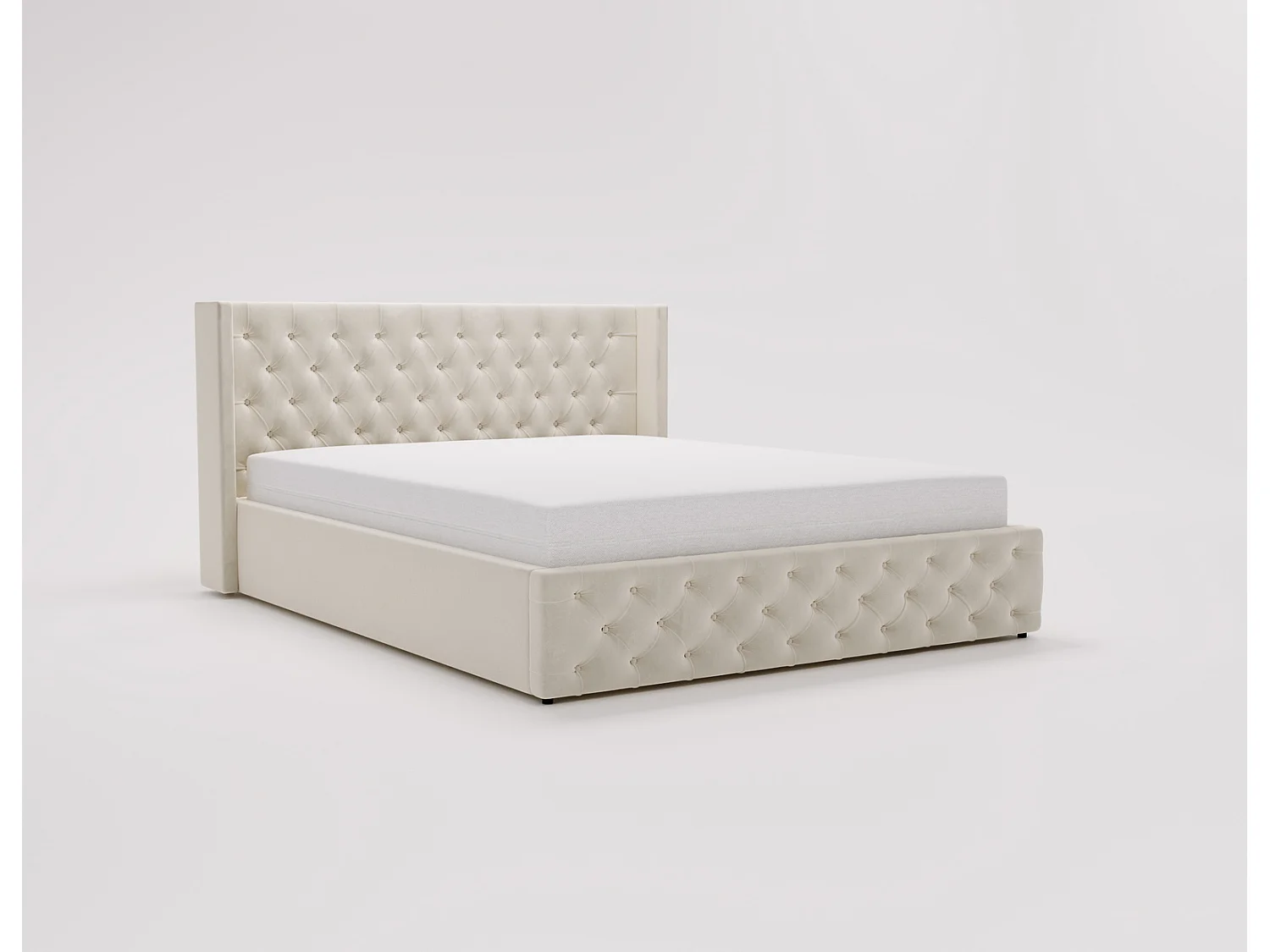 Emporius Rolia lit rembourré 140x200 lit avec rangement, sommier à lattes - lit coffre 140x200 tissu velour Crème (Magic Velvet 2201)