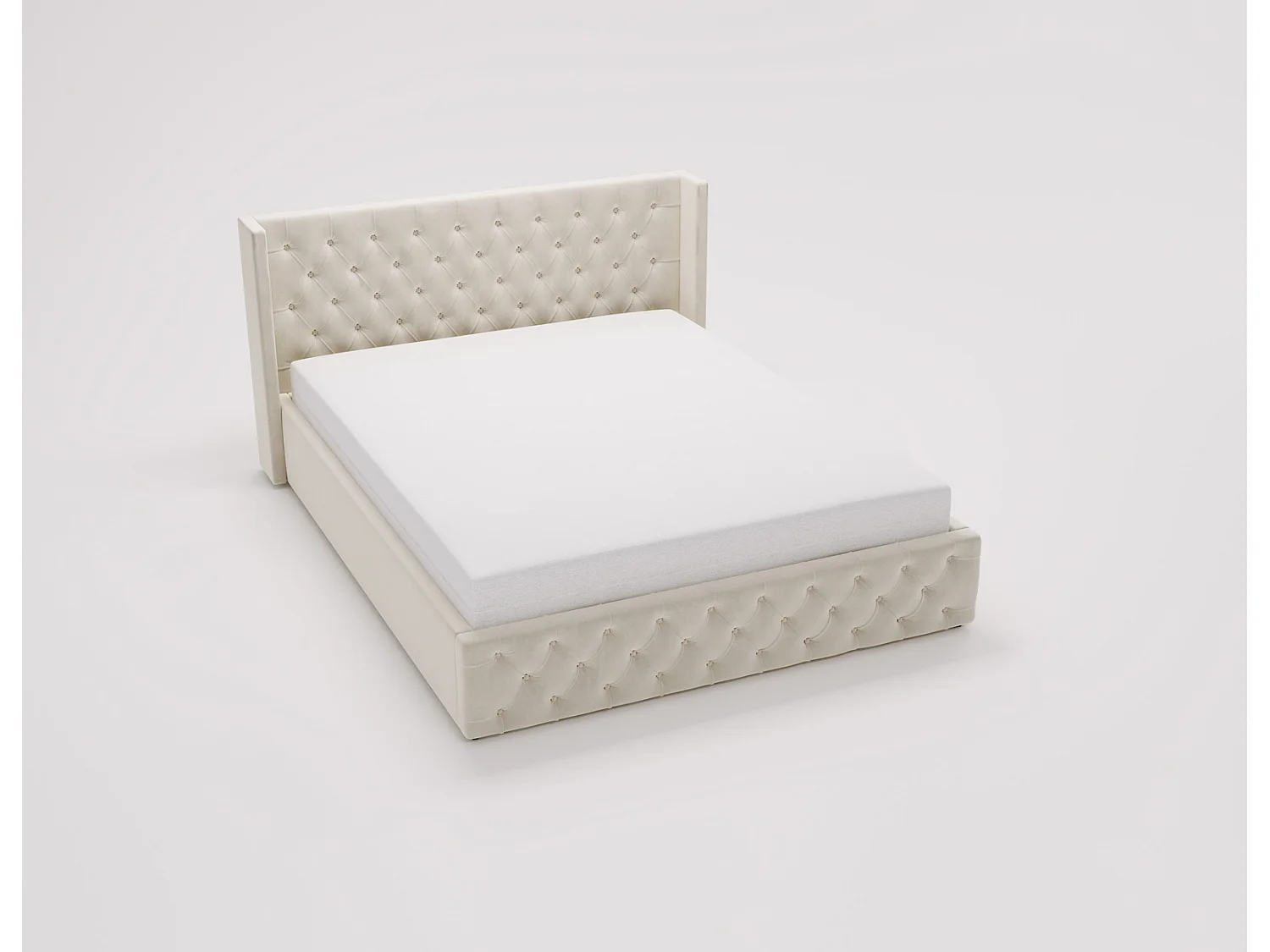 Emporius Rolia lit rembourré 200x200 lit avec rangement, sommier à lattes - lit coffre 200x200 tissu velour Crème (Magic Velvet 2201)
