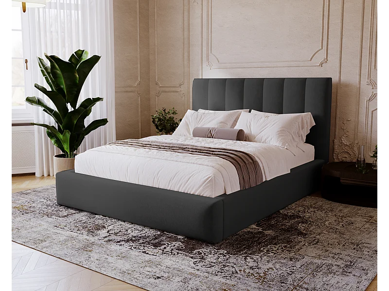 Emporius Velor lit coffre 160x200 avec rangement, lit adulte 160x200, sommier à lattes, velours Noir (Magic Velvet 2219)