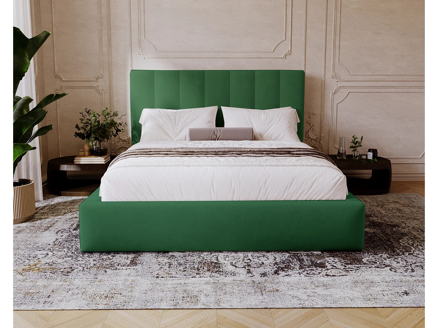 Emporius Velor gestoffeerd bed 140x200 - bed met opbergruimte en bedlade, tweepersoonsbed 140x200 fluwelen Groen (Magic Velvet 2225)