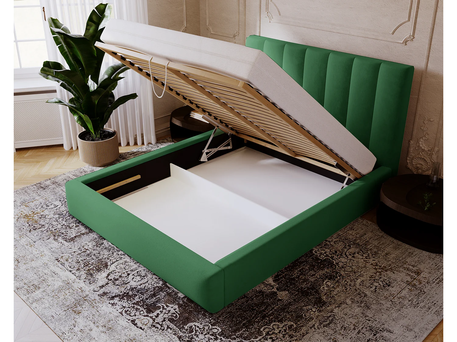 Emporius Velor gestoffeerd bed 140x200 - bed met opbergruimte en bedlade, tweepersoonsbed 140x200 fluwelen Groen (Magic Velvet 2225)