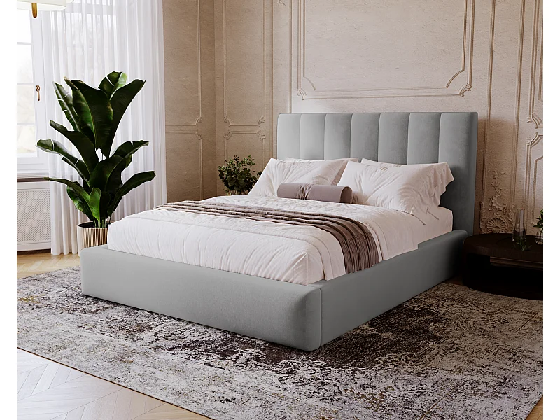 Emporius Velor lit coffre 200x200 avec rangement, lit adulte 200x200, sommier à lattes, velours Gris clair (Magic Velvet 2218)