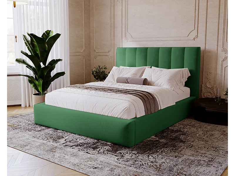 Emporius Velor lit coffre 160x200 avec rangement, lit adulte 160x200, sommier à lattes, velours Vert (Magic Velvet 2225)