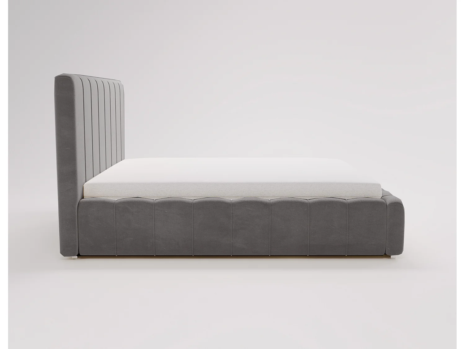 Emporius Lisbon lit avec rangement, lit adulte 140x200 sommier à lattes - lit coffre 140 x 200 - tissu velour Gris (Komodo 21)