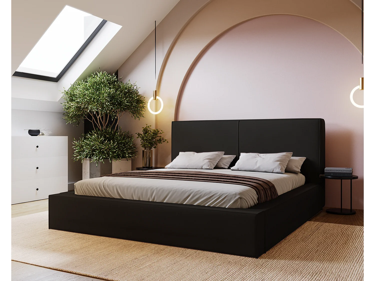 Emporius Morin Polsterbett 140x200 - Doppelbett 140x200 mit Bettkasten - Schwarz (Amor Velvet 4322)