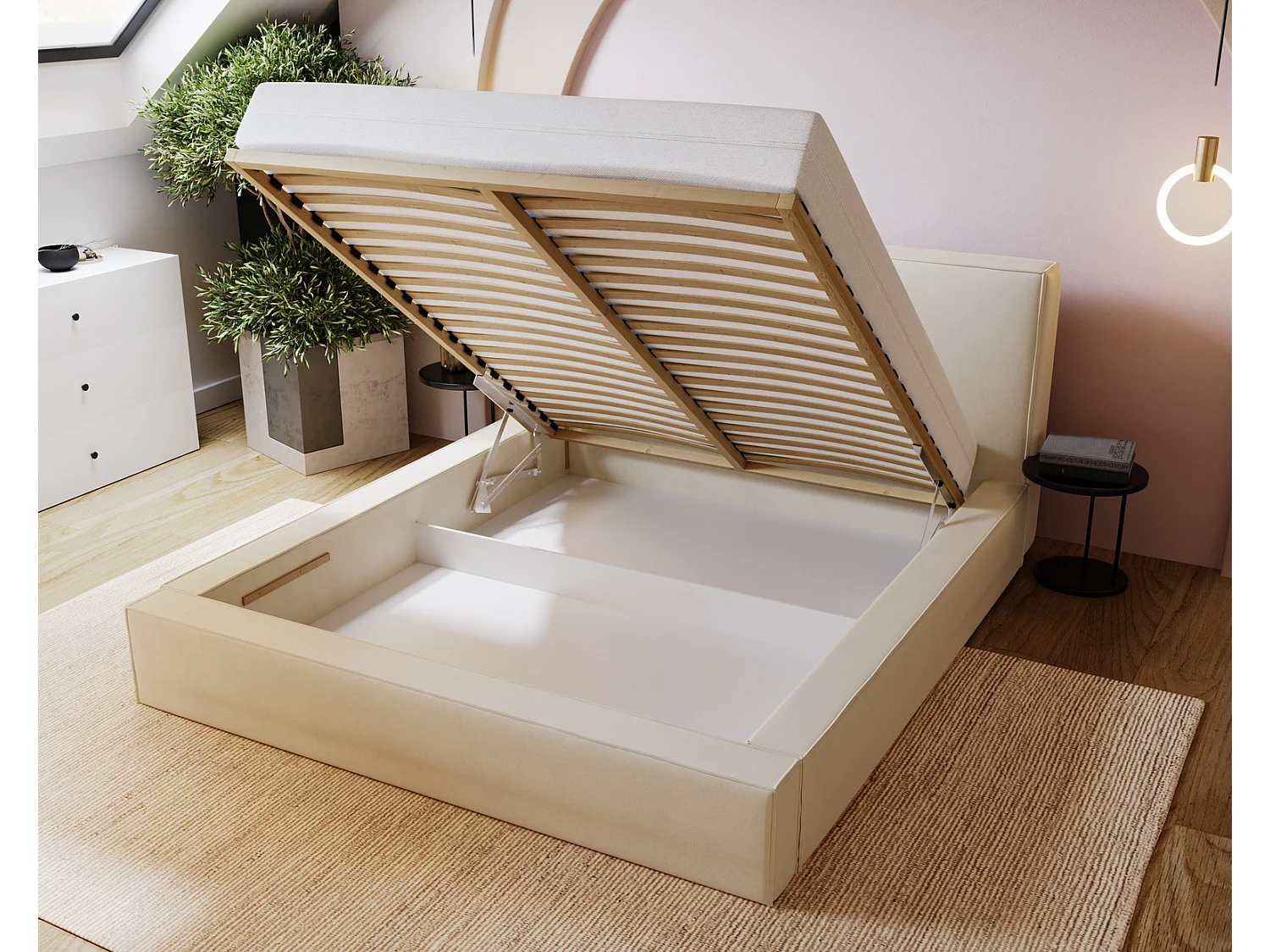 Emporius Morin Polsterbett 140x200 - Doppelbett 140x200 mit Bettkasten - Rosa (Jasmine 62)