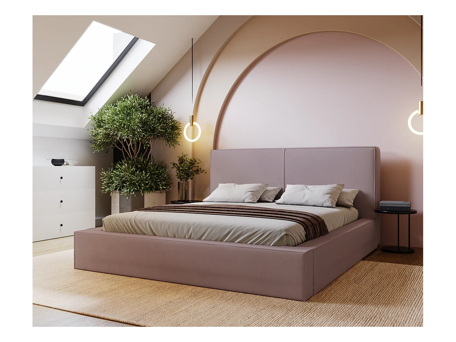 Emporius Morin Polsterbett 140x200 - Doppelbett 140x200 mit Bettkasten - Rosa (Jasmine 62)