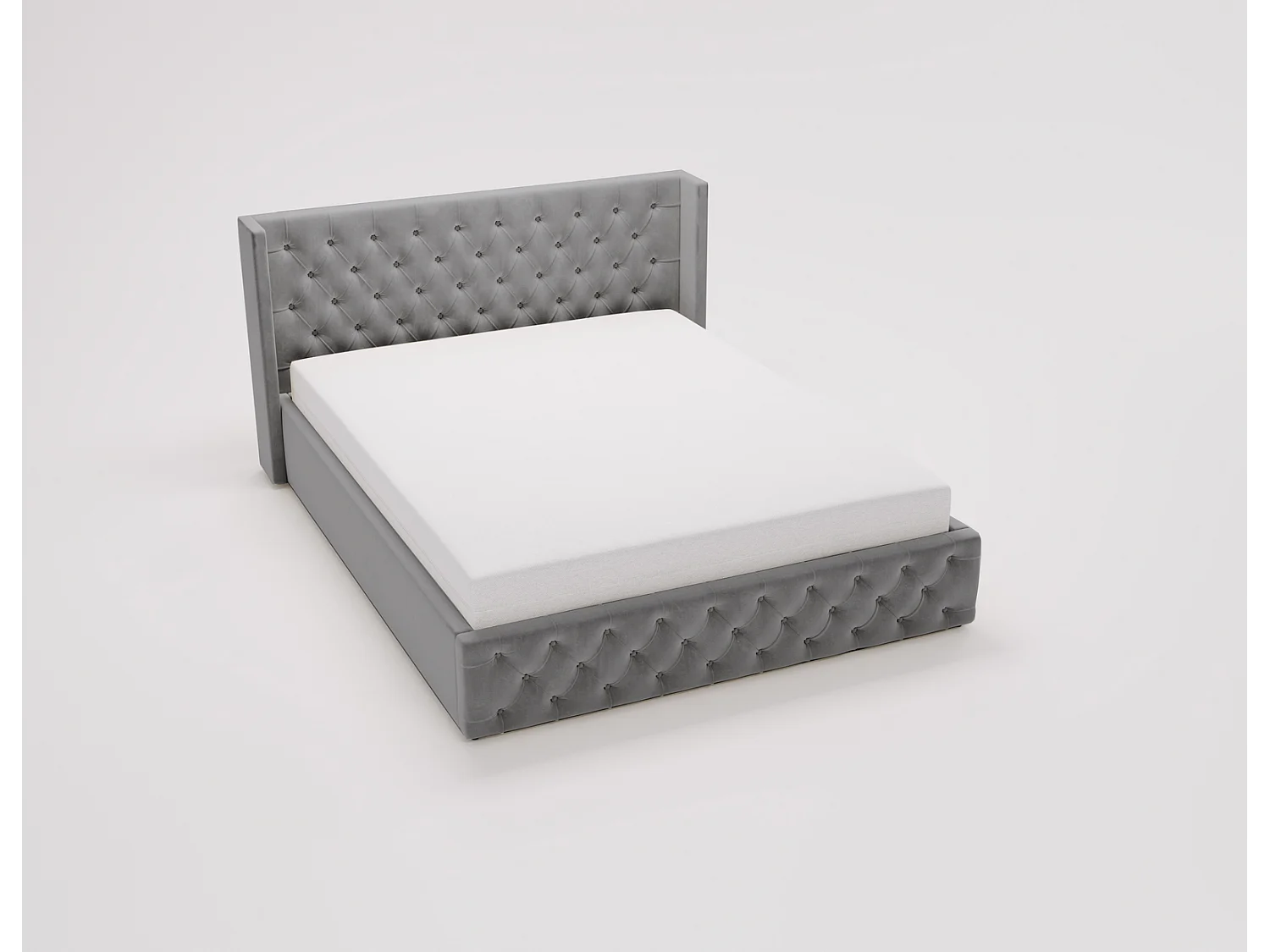 Emporius Rolia łóżko pikowane 160x200 - pojemnik i stelaż - łóżko dwuosobowe 140x200 w stylu glamour - aksamit, szary (Magic Velvet 2217)