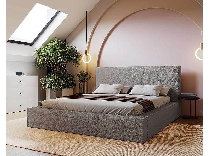 Emporius Morin Doppelbett 180x200 - Polsterbett boucle, bett 180x200 mit Bettkasten - Hellgrau (Anthology 15)