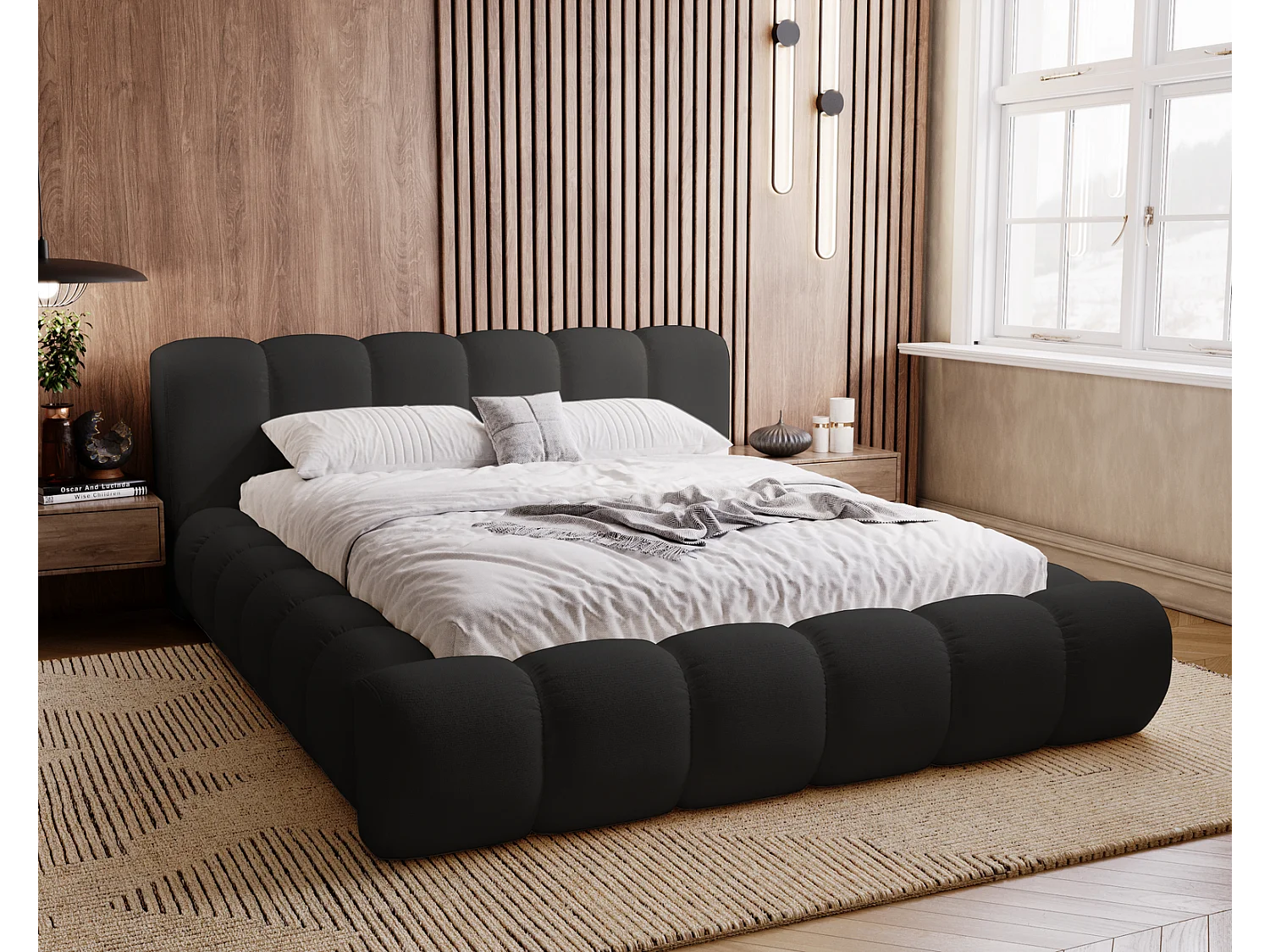 Emporius Cloud bed 160x200 met bedlade - gestoffeerd bed met opbergruimte, fluwelen Zwart (Komodo 23)
