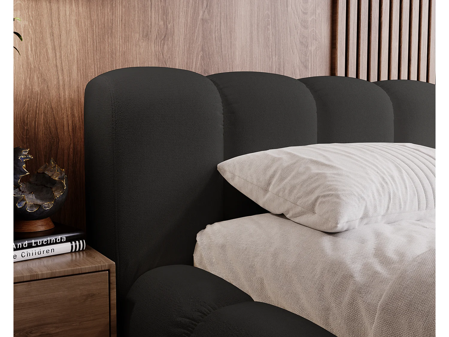 Emporius Cloud bed 160x200 met bedlade - gestoffeerd bed met opbergruimte, fluwelen Zwart (Komodo 23)