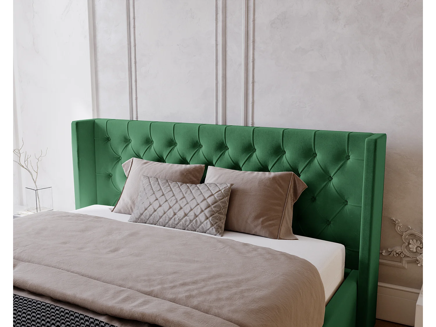 Emporius Rolia lit rembourré 200x200 lit avec rangement, sommier à lattes - lit coffre 200x200 tissu velour Vert (Magic Velvet 2225)