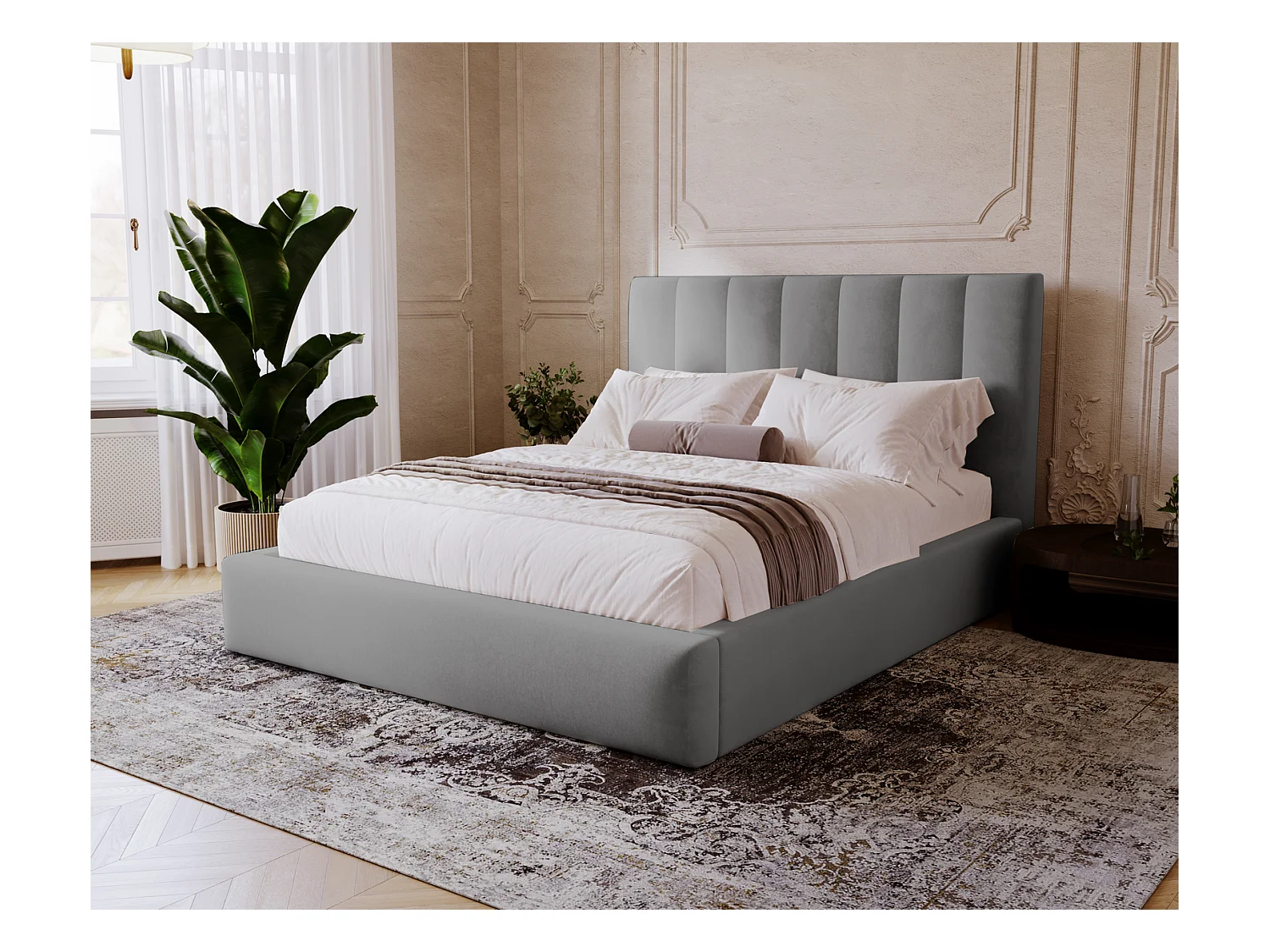Emporius Velor lit coffre 140x200 avec rangement, lit adulte 140x200, sommier à lattes, velours Gris (Magic Velvet 2217)