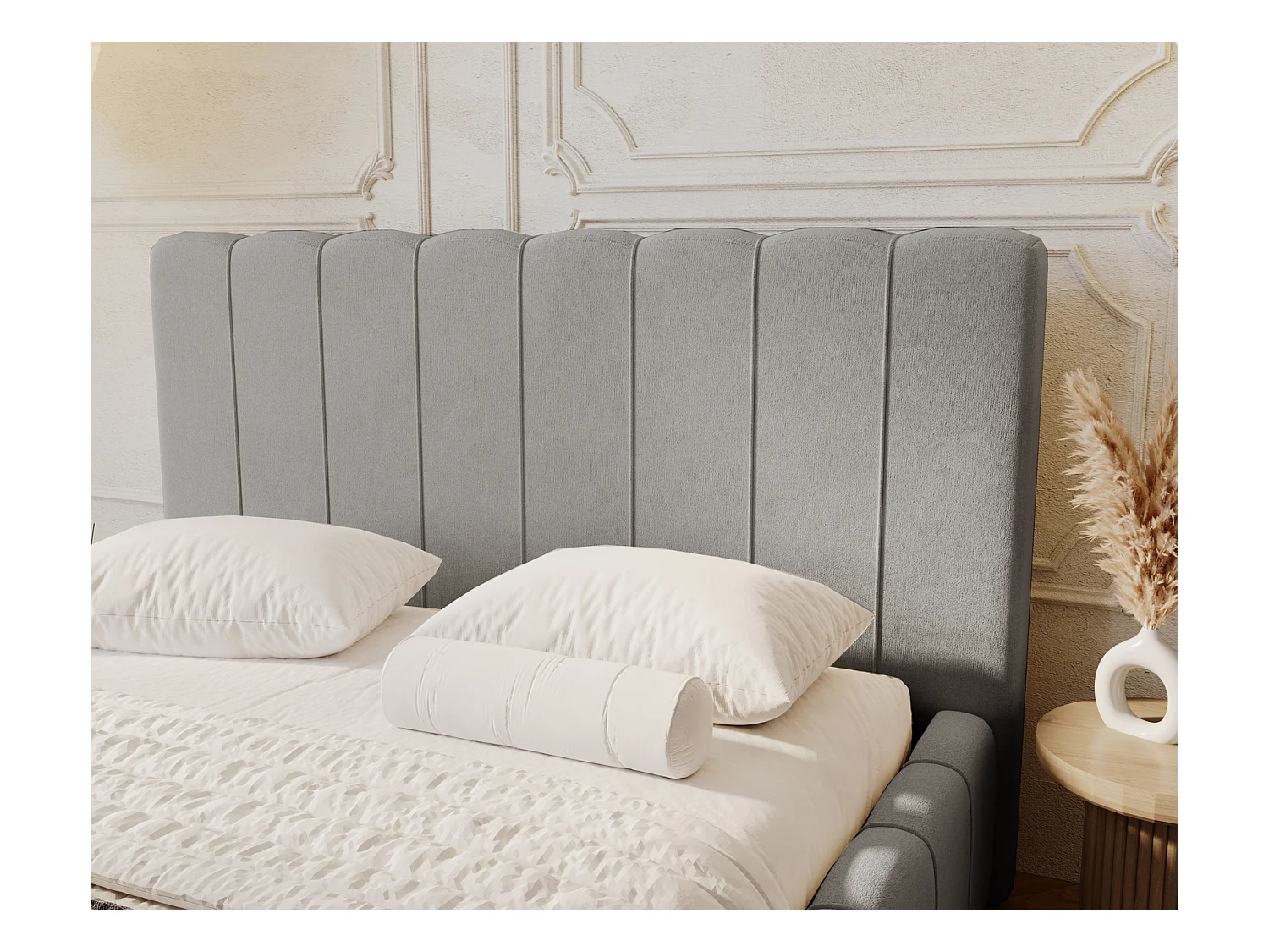 Emporius Lisbon lit avec rangement, lit adulte 200x200 sommier à lattes - lit coffre 200 x 200 - tissu velour Gris clair (Komodo 20)