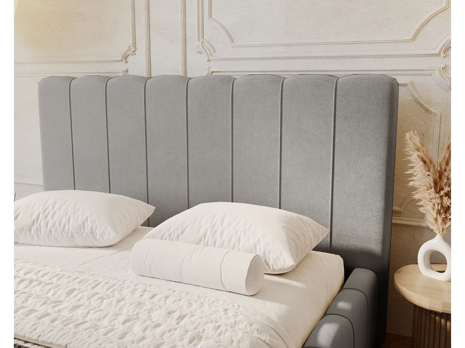 Emporius Lisbon lit avec rangement, lit adulte 200x200 sommier à lattes - lit coffre 200 x 200 - tissu velour Gris clair (Komodo 20)