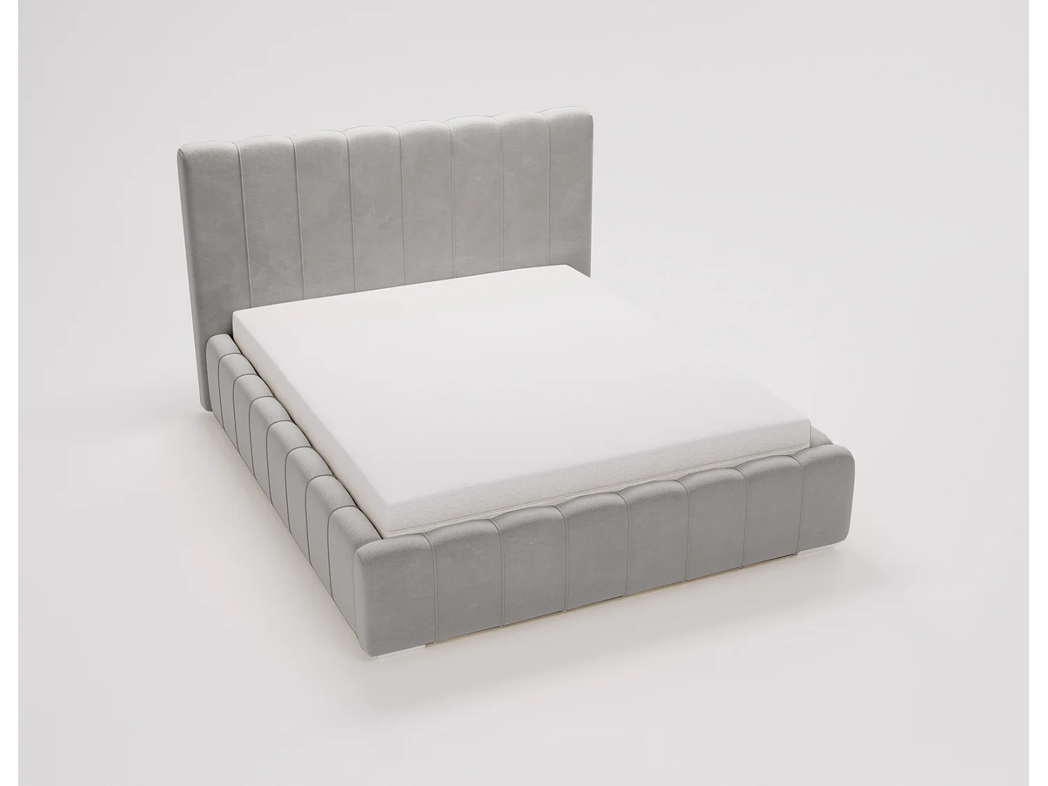 Emporius Lisbon lit avec rangement, lit adulte 200x200 sommier à lattes - lit coffre 200 x 200 - tissu velour Gris clair (Komodo 20)
