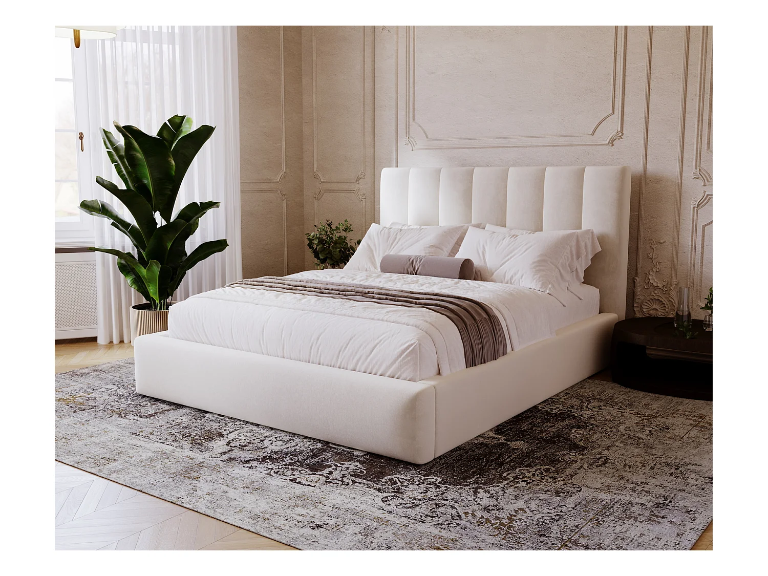 Emporius Velor lit coffre 200x200 avec rangement, lit adulte 200x200, sommier à lattes, velours Crème (Magic Velvet 2201)