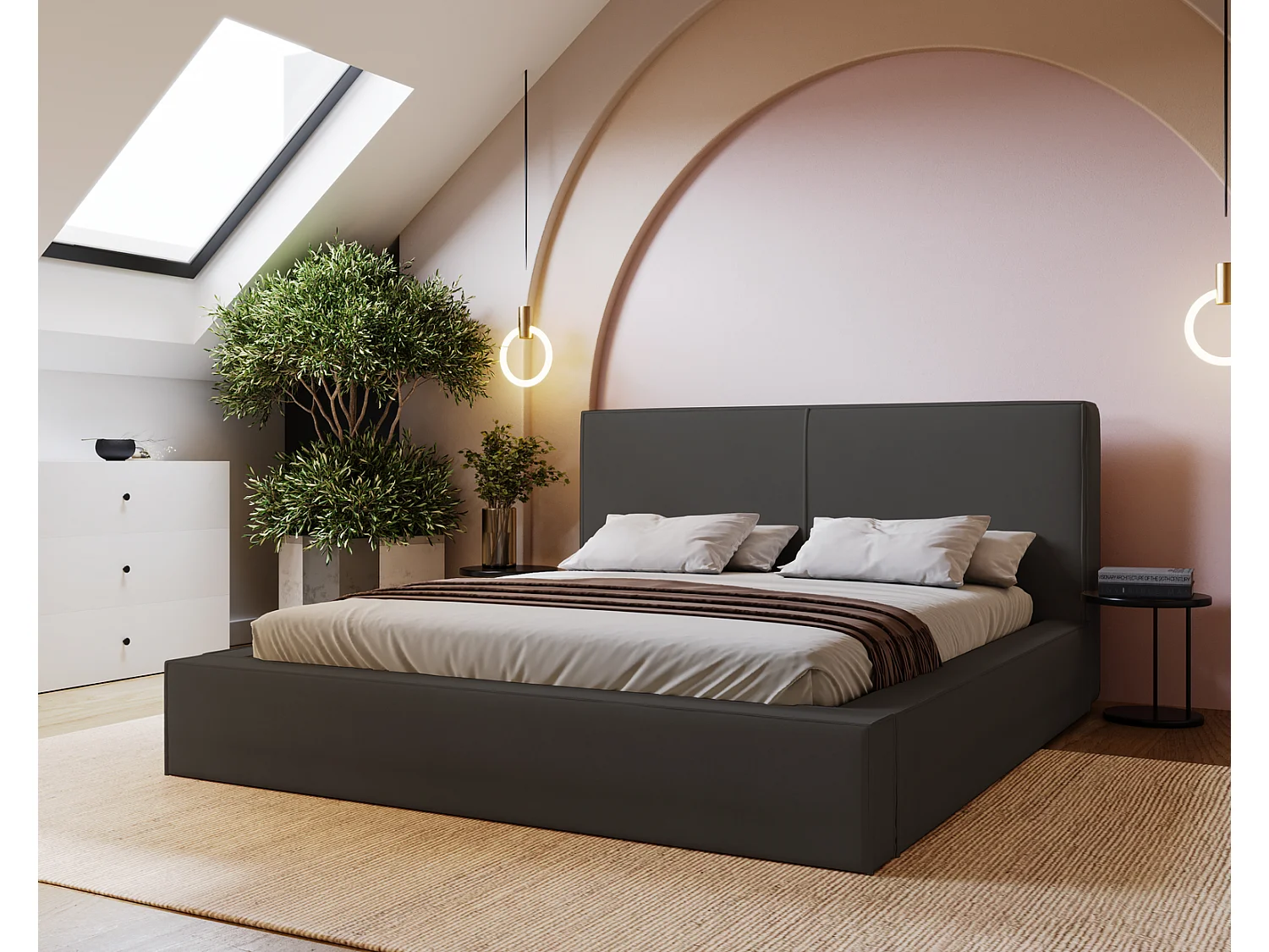 Emporius Morin Polsterbett 140x200 - Doppelbett 140x200 mit Bettkasten - Dunkelgrau (Amor Velvet 4321)