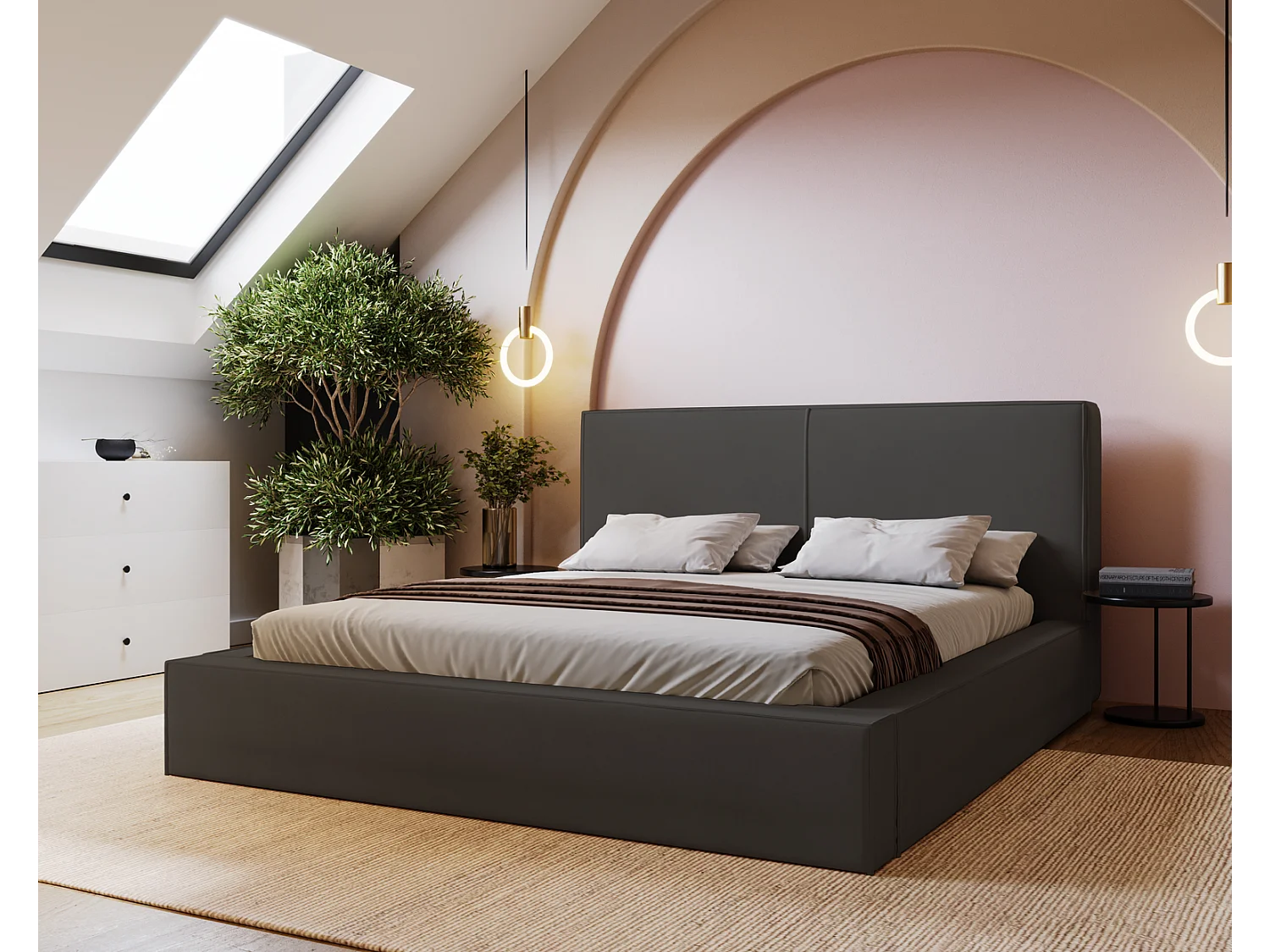 Emporius Morin Polsterbett 140x200 - Doppelbett 140x200 mit Bettkasten - Dunkelgrau (Amor Velvet 4321)