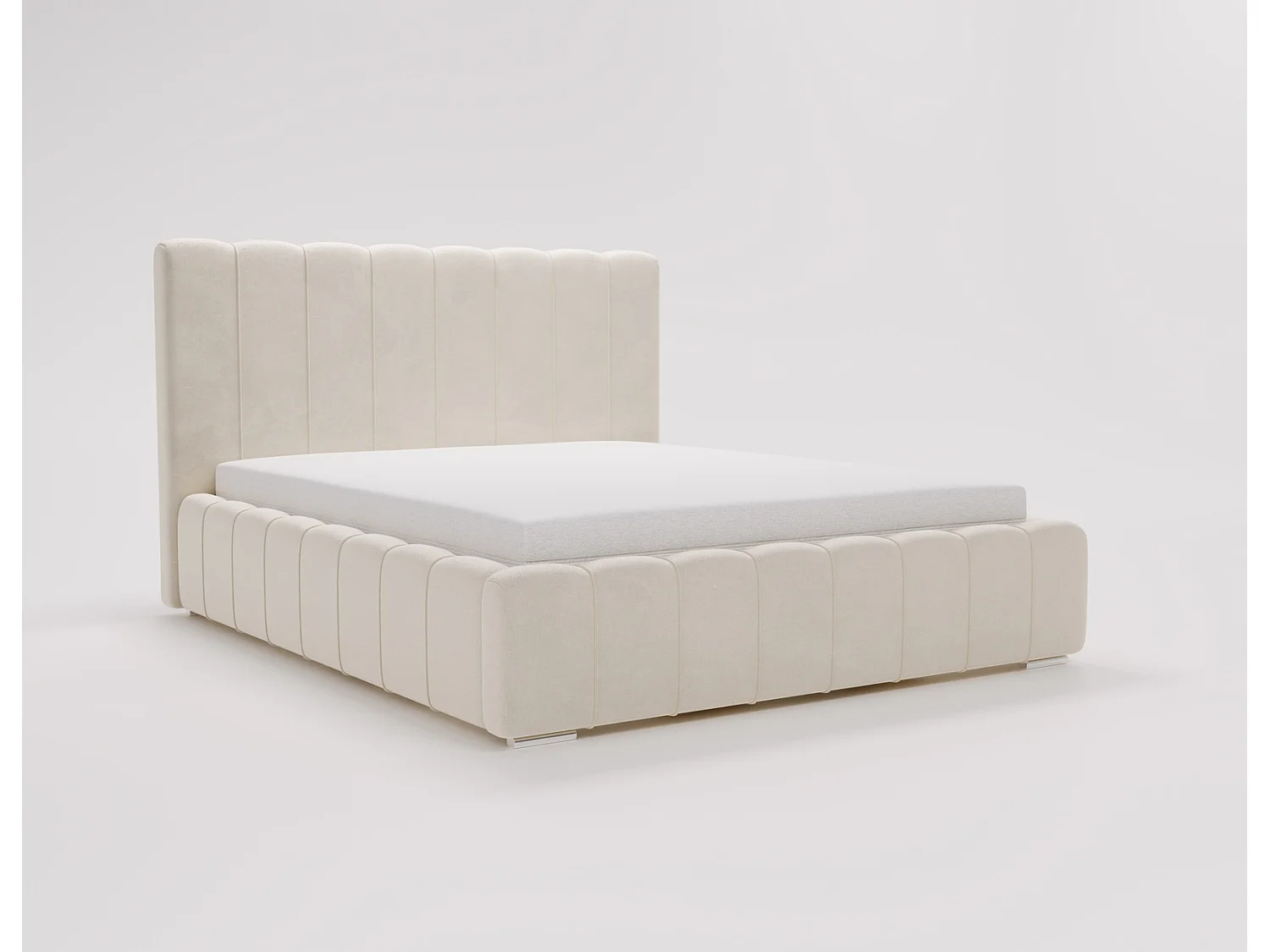 Emporius Lisbon lit avec rangement, lit adulte 140x200 sommier à lattes - lit coffre 140 x 200 - tissu velour Crème (Komodo 10)