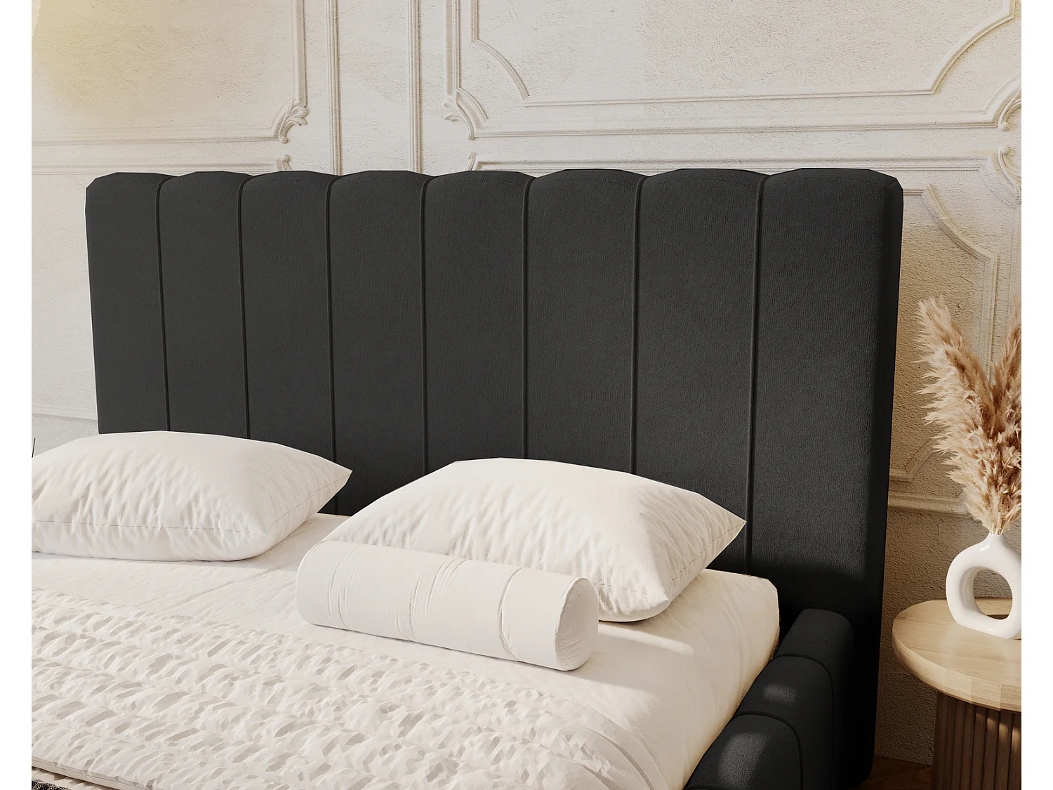 Emporius Lisbon lit avec rangement, lit adulte 200x200 sommier à lattes - lit coffre 200 x 200 - tissu velour Noir (Komodo 23)