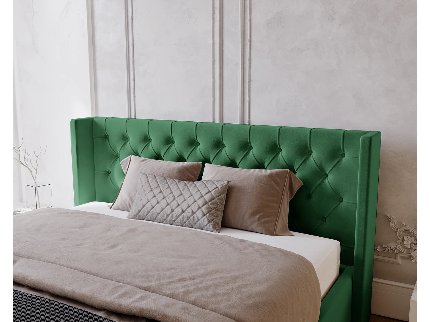 Emporius Rolia lit rembourré 140x200 lit avec rangement, sommier à lattes - lit coffre 140x200 tissu velour Vert (Magic Velvet 2225)