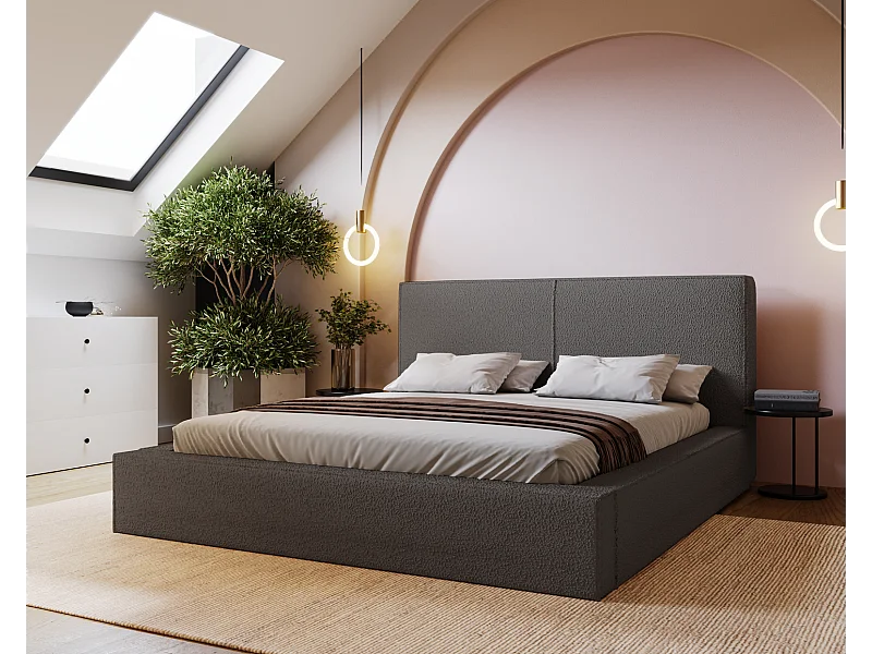 Emporius Morin Doppelbett 140x200 - Polsterbett boucle, bett 140x200 mit Bettkasten - Dunkelgrau (Anthology 18)