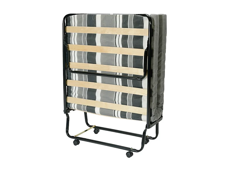 Lit pliant M8 - 80x190 - Tissu déco - Lattes bois - Gain de place