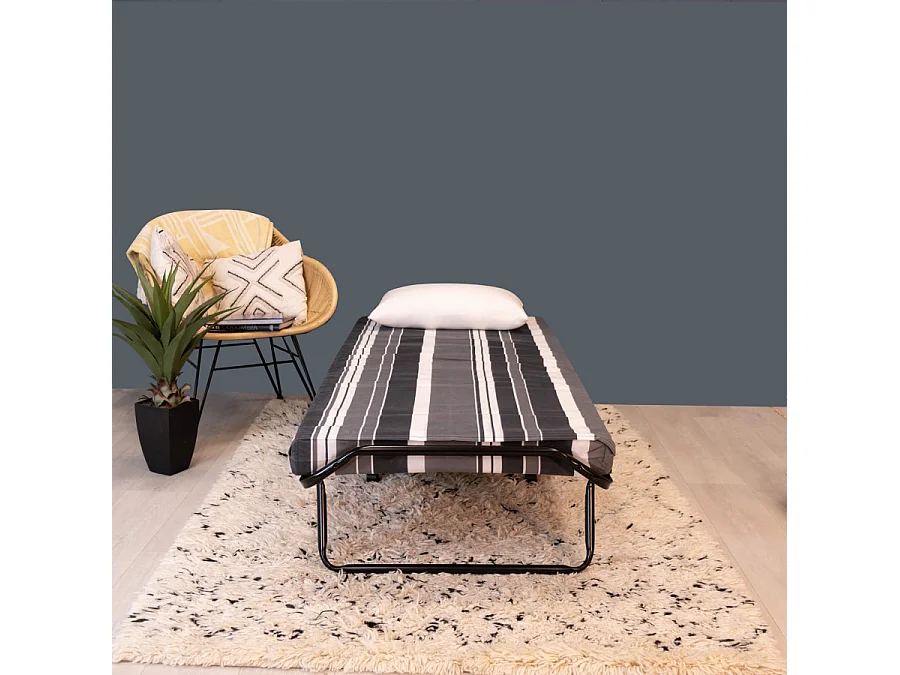 Lit pliant M8 - 80x190 - Tissu déco - Lattes bois - Gain de place