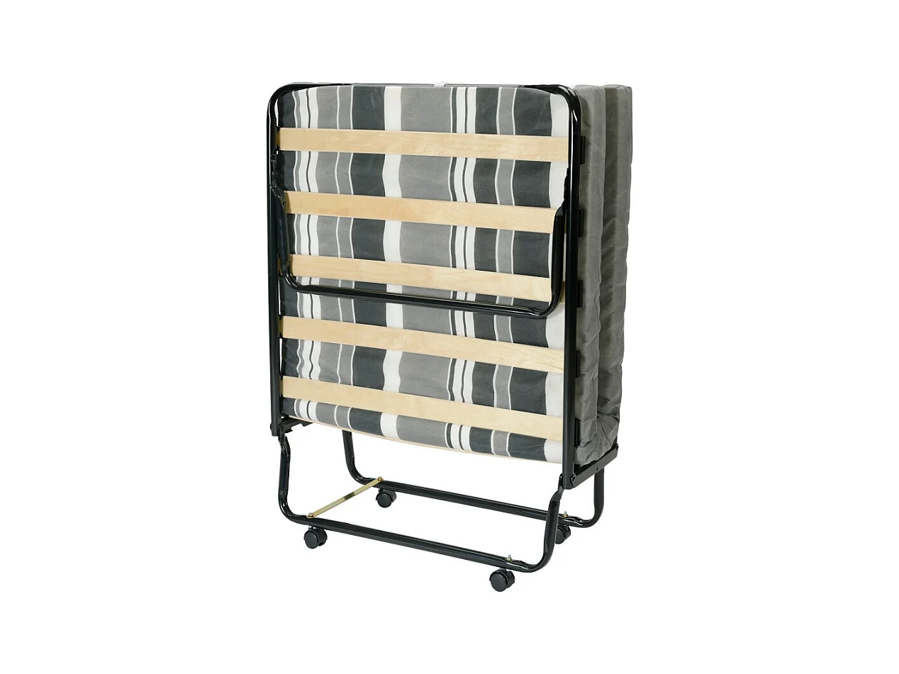 Lit pliant M8 - 80x190 - Tissu déco - Lattes bois - Gain de place