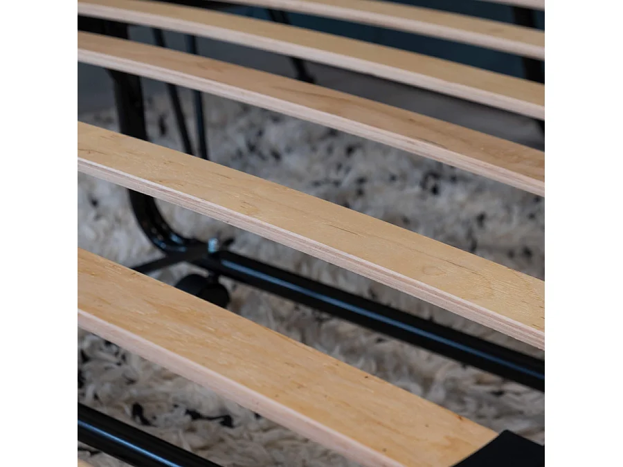 Lit pliant M8 - 80x190 - Tissu déco - Lattes bois - Gain de place