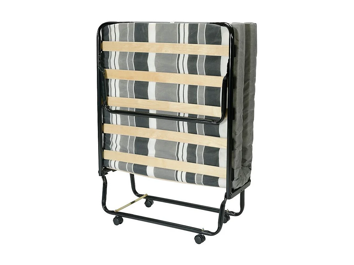 Lit pliant M8 - 80x190 - Tissu déco - Lattes bois - Gain de place