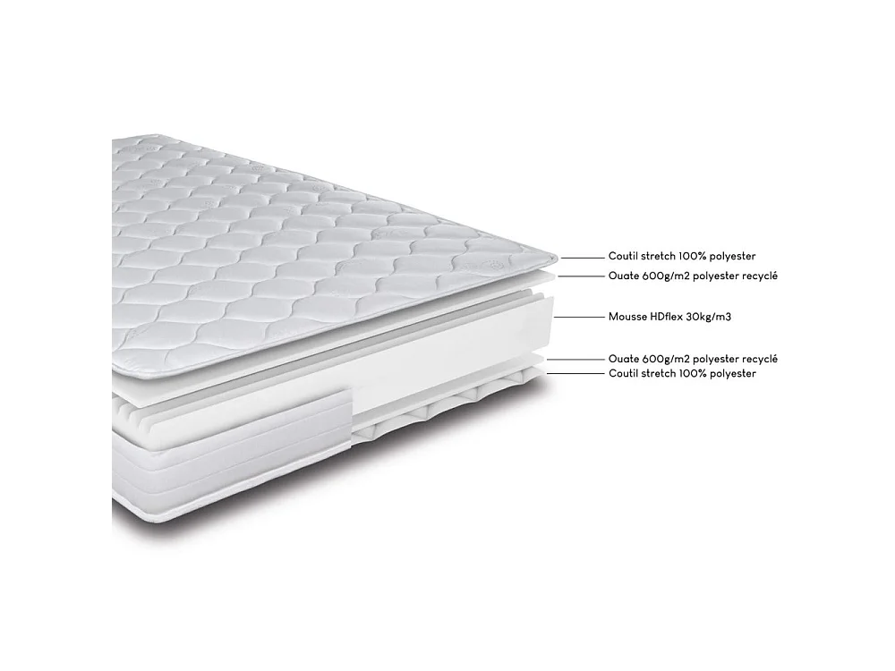 Matelas + sommier 160x200 Mousse - Decokit - Soutien medium - Sommier démonté - Béton