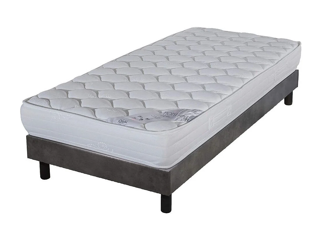 Matelas et sommier 90x190 Mousse - Decokit - Soutien medium - Sommier démonté - Béton