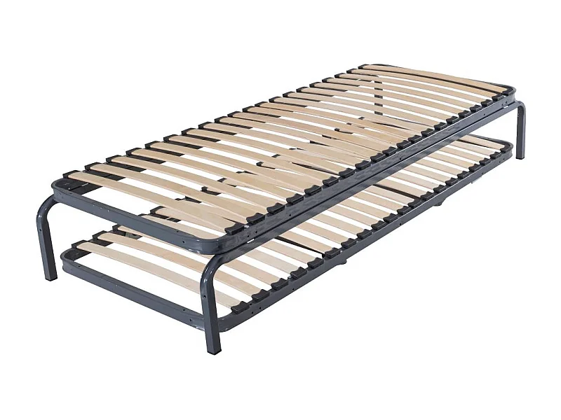 Ensemble lit gigogne métal 90x190 - 20 lattes bois - Gain de place - Made in France