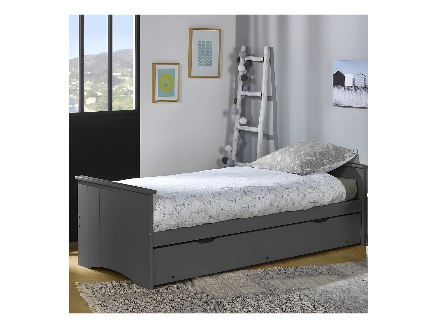 Lit gigogne 80x190 bois gris