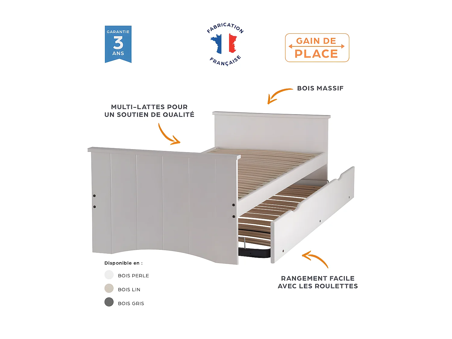 Lit gigogne 80x190 bois gris