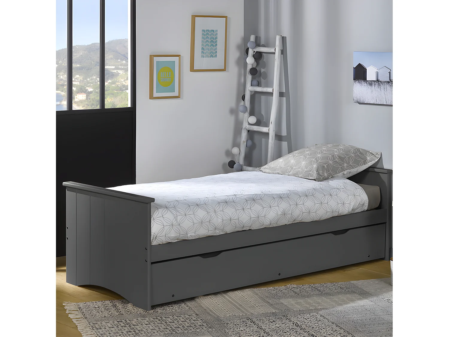 Lit gigogne 80x190 bois gris