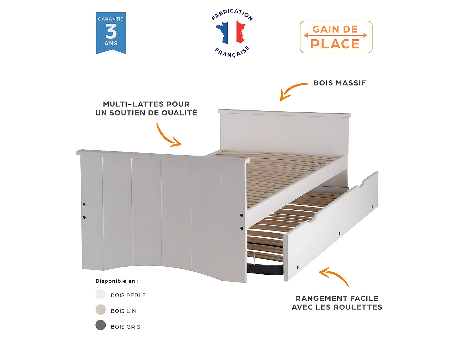 Lit gigogne 80x190 bois gris