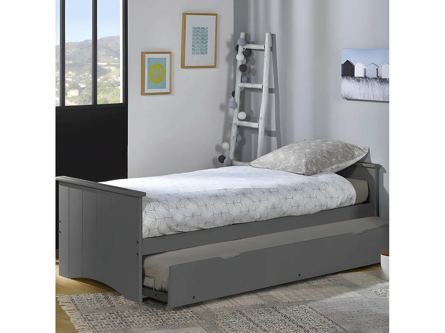 Lit gigogne 80x190 bois gris